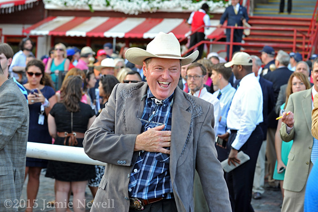 Larry Jones reacts after a thrilling finish in the CCAO