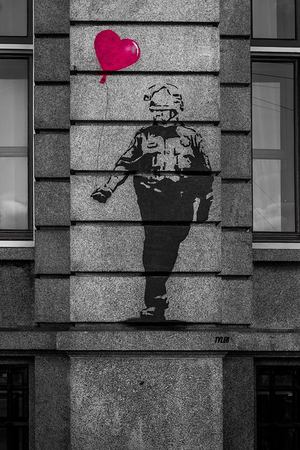 Bansky inspired wall art in Amsterdam.