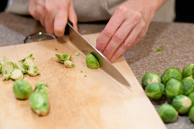 Cleaning and Halving Brussels Sprouts