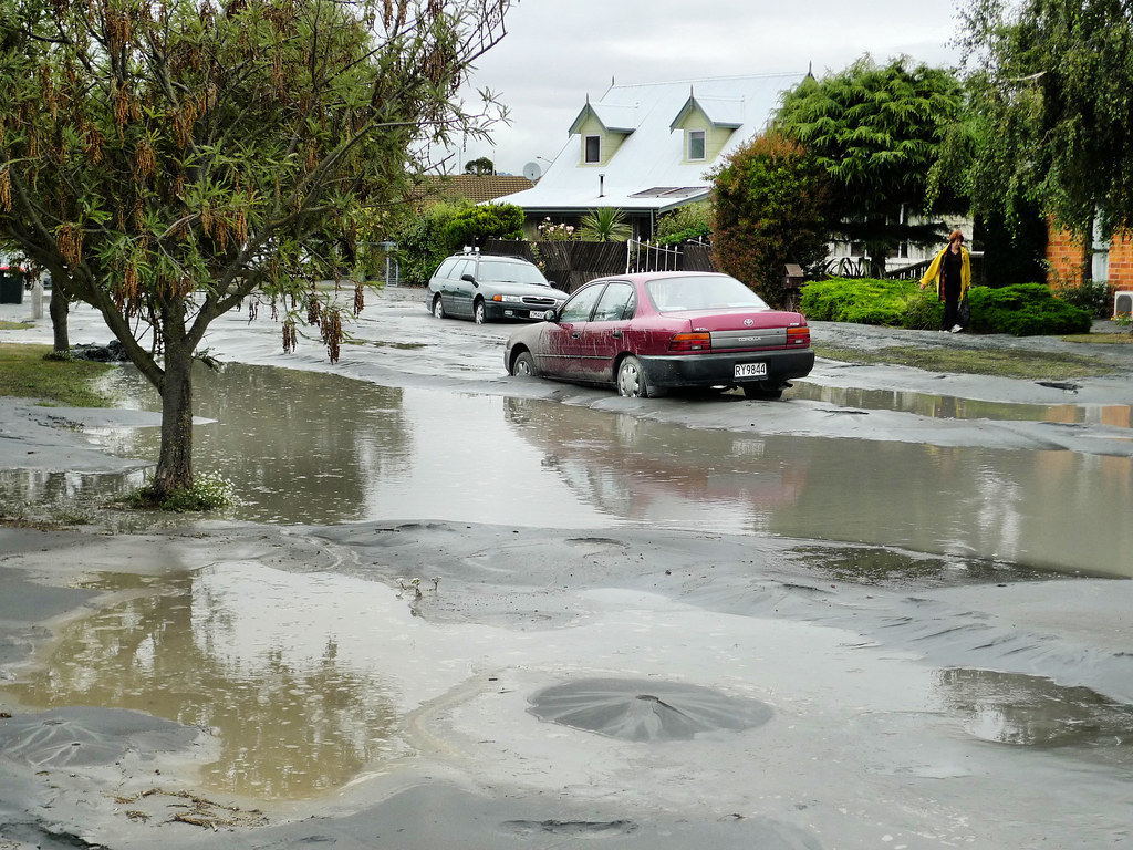 Sink Holes And Liquefaction On Roads Avonside In Christc