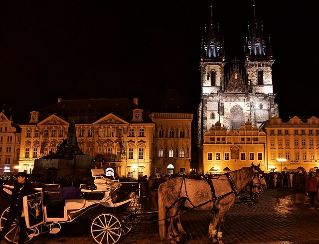 Prague old town square at night