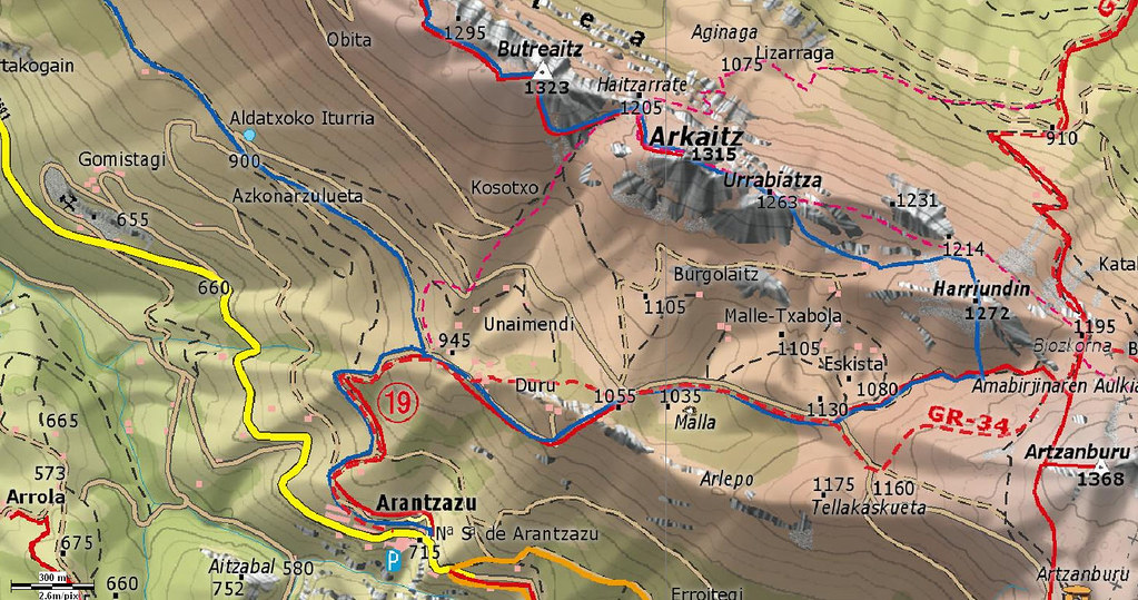 Ejemplo del mapa raster AIZKORRI, de editorial SUA, zona Arantzazu Aloña (macizo de Aizkorri, Gipuzkoa)