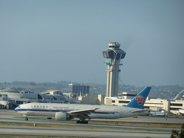 China Southern Airlines B-2070 Boeing 777-21BER jet taxiing to Terminal at LAX