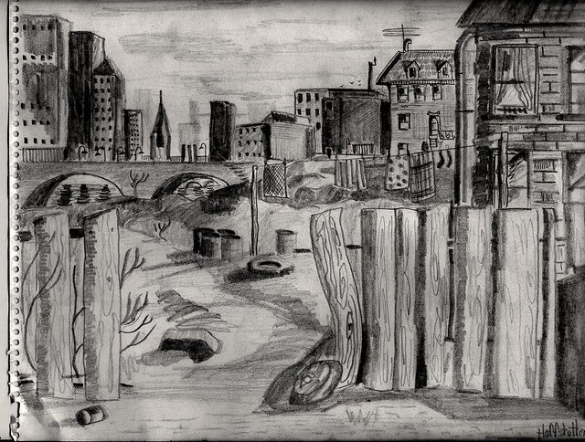 SKETCH DONE IN 1958 OF A KANSAS CITY URBAN AREA