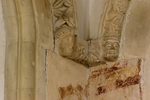 Barfrestone, Kent, St. Nicholas's church, chancel, east wall, detail