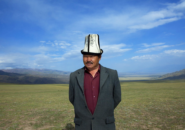 Man Wearing A Kalpak Hat, Saralasaz Jailoo, Kyrgyzstan