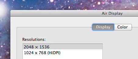 Regular and HiDPI resolution options for an iPad 3