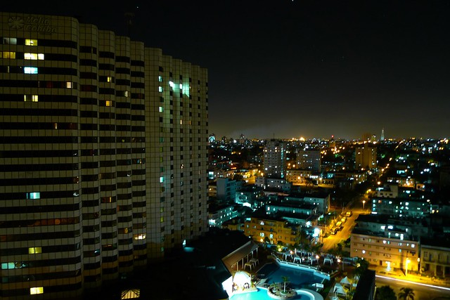 Night Skyline from the rooftop restaurant at the Hotel Riviera, Havana, Cuba