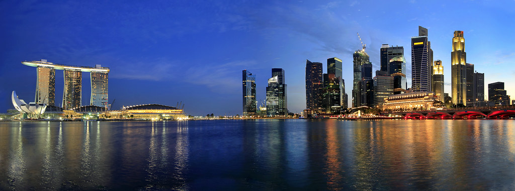 Singapore Skyline from the Esplanade Panorama at Blue Hour
