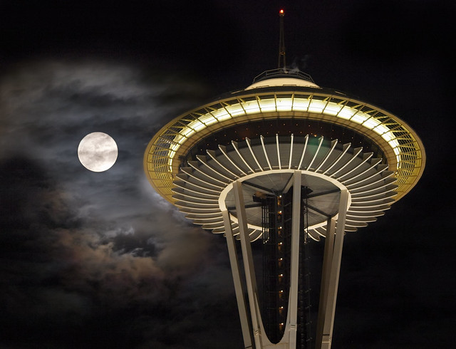 Wolf Moon at the Needle - Composite Image
