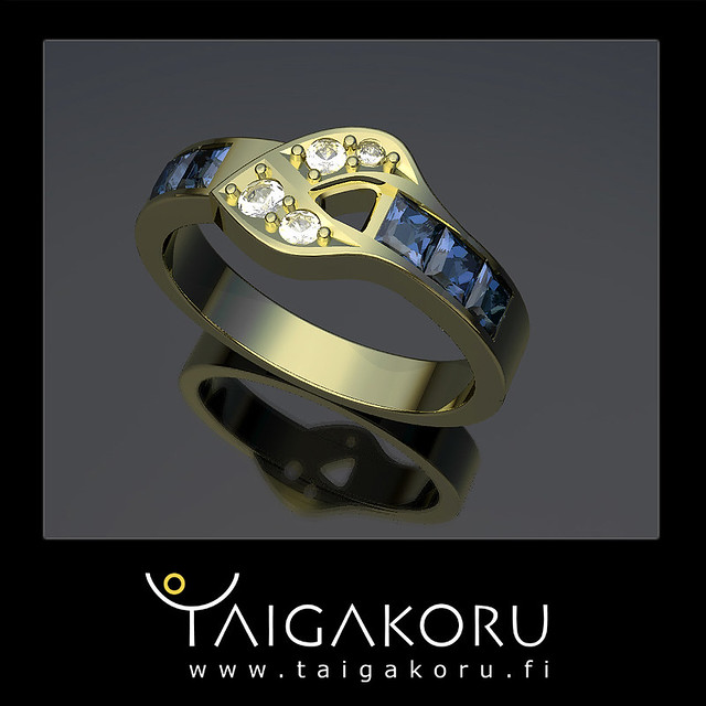 Kultasormus, safiirisormus, kulta, safiiri, timanttisormus, 3D, 3D-malli, Rhinoceros 3D, sapphire ring, gold ring, sapphire, gold, 3D model. www.taigakoru.fi