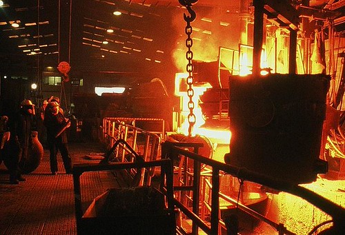 Tapping a 12tonne cast of stainless steel produced by the electric arc process