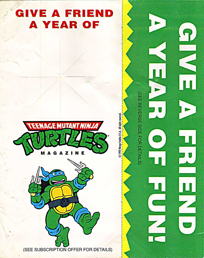 "Teenage Mutant Ninja Turtles" Magazine - 'GIVE A FRIEND A YEAR OF FUN!' - door hanger ii (( 1992 )) by tOkKa