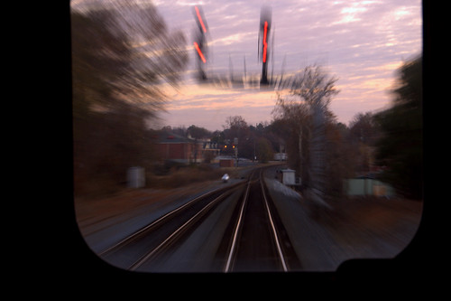 morning blur train sunrise ga crescent amtrak passenger signal cantilever amtk