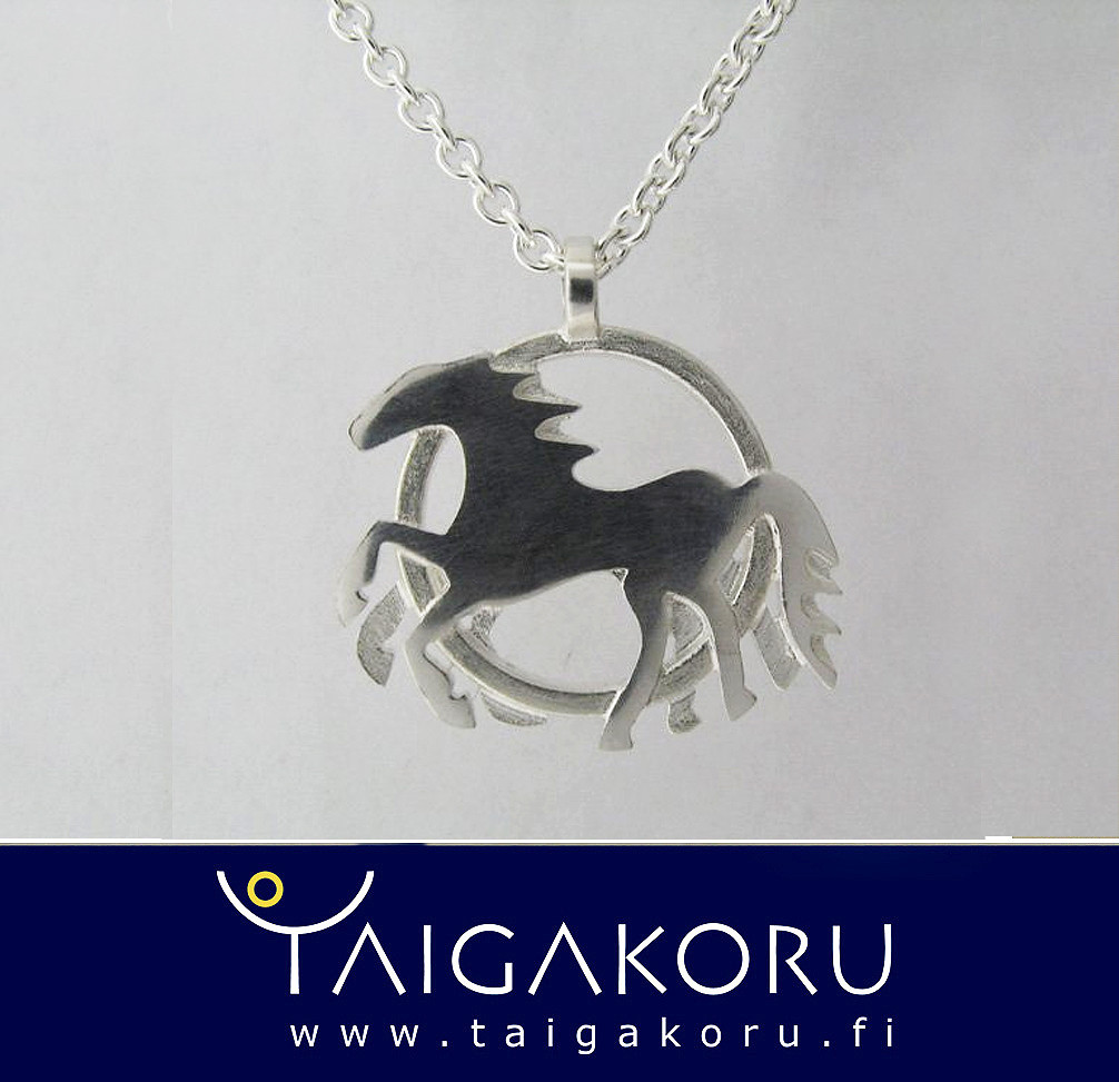 R43 Sleipnir, Odin, riipus, uniikki, hopea. Pendant, unique, silver, horse, jewellery. www.taigakoru.fi