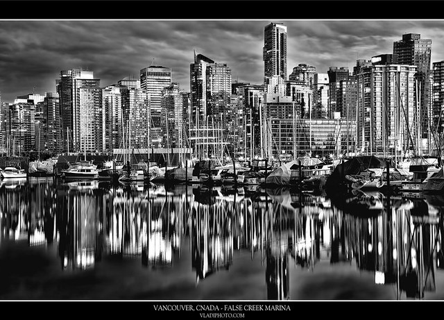 Vancouver Canada - False Creek Marina Black and White