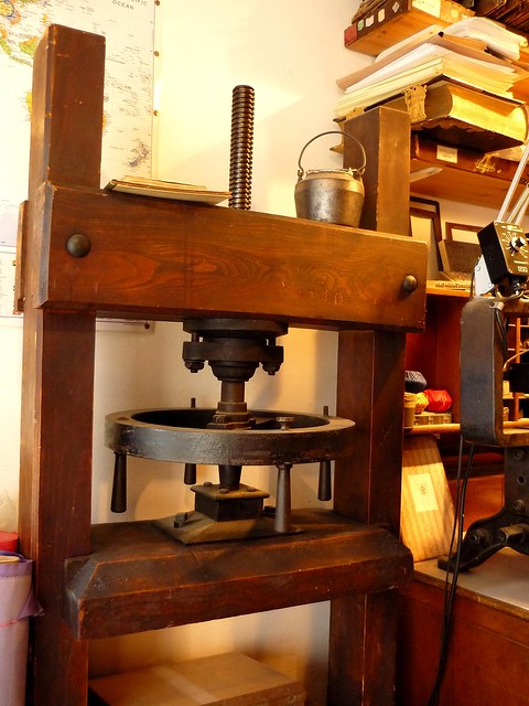 An old book press in Canterbury Bookbinders, Canterbury, Kent
