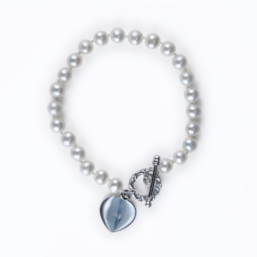 Cultured Pearl Toggle Bracelet with Sterling Silver Heart