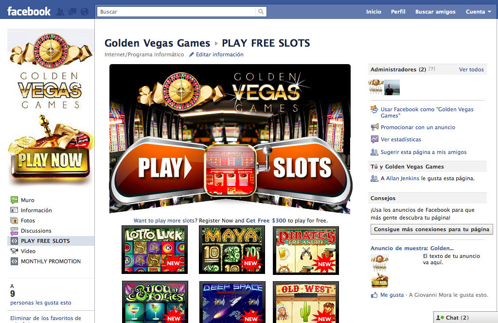 Golden Vegas Games App Advert, Tag integrated into Facebook…