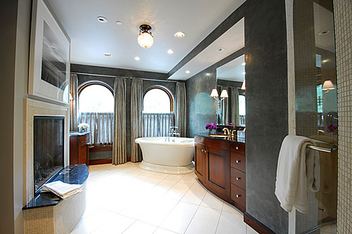 Luxury Penthouse rental in downtown Telluride, Colorado [32] by HeartOfTelluride.com, Master bath with a double sided fireplace.  Beautiful sunsets in Telluride Colorado.  Come and visit