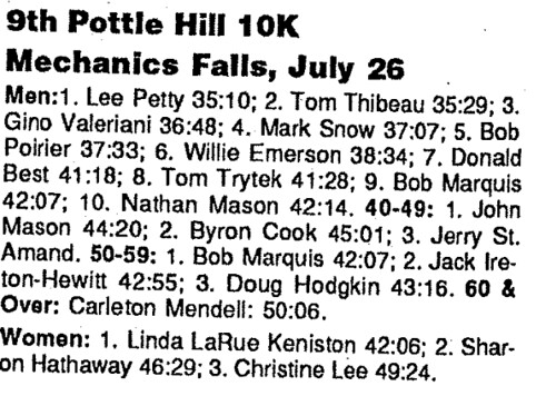 Pottle Hill 10K Results 1990