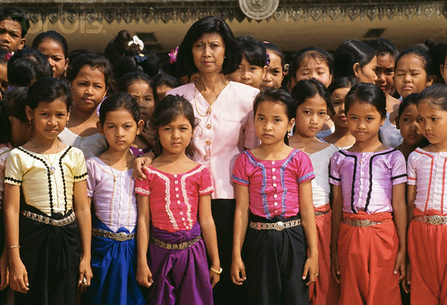 1995, Cambodia - Cambodian Prince Norodom Sihanouk's daughter, Buppha Devi with Cambodian children