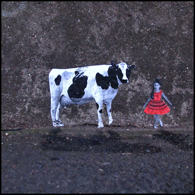 cow and girl - tiny paste-up