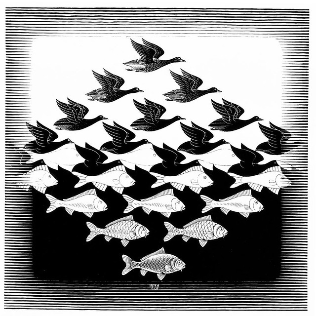 Cielo y agua (Sky and water). M.C. Escher, 1938.