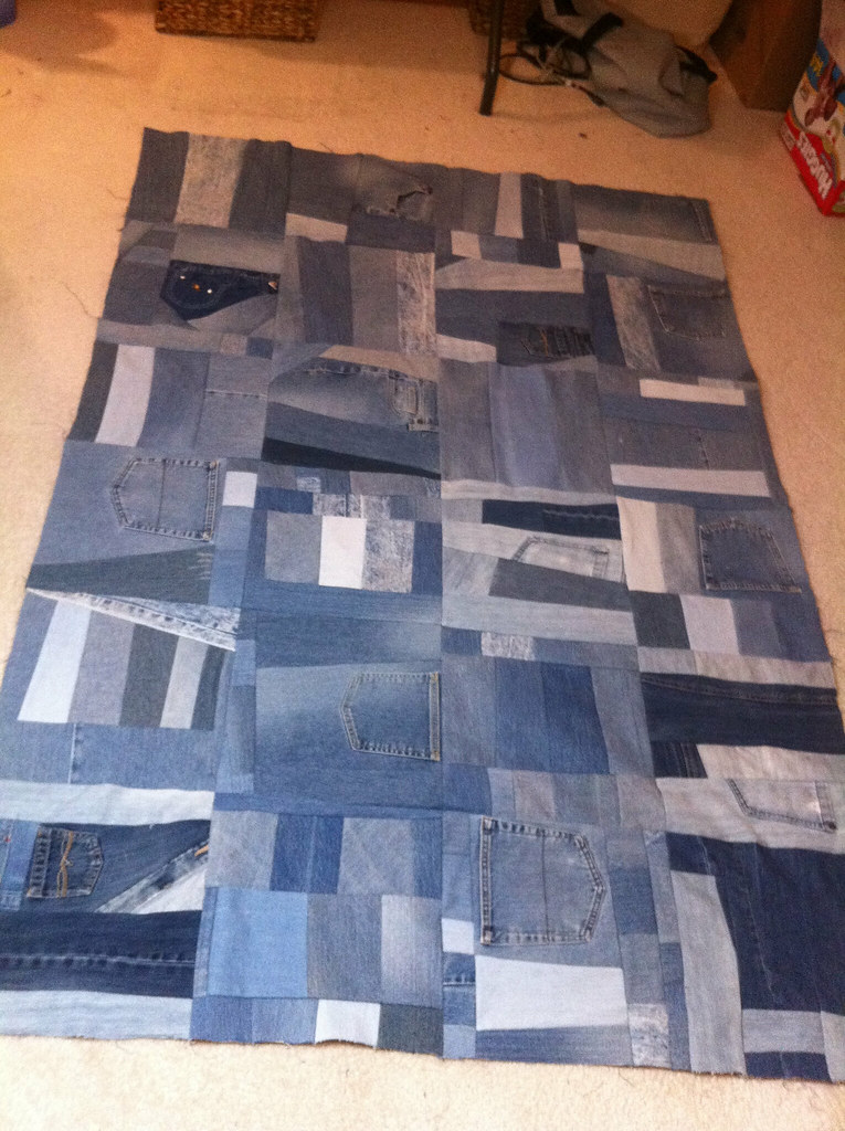 Denim commission quilt top completed! | Going to tie this on… | Flickr