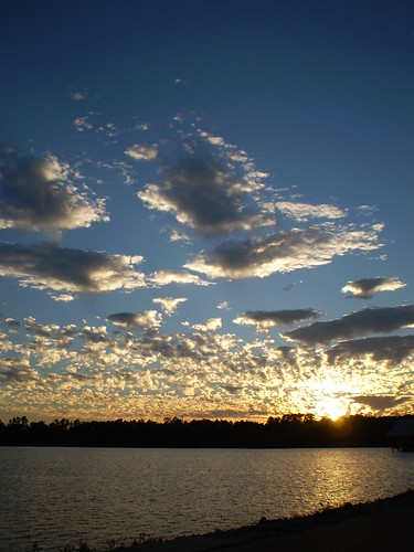 sunset sky water clouds reservoir