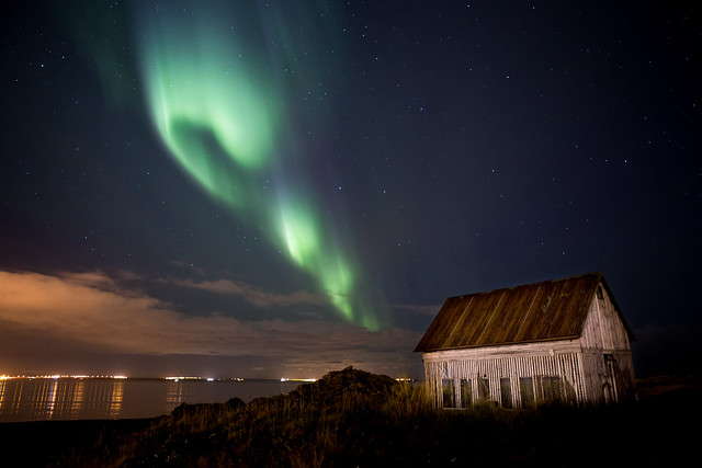 Lights over a fishing shed