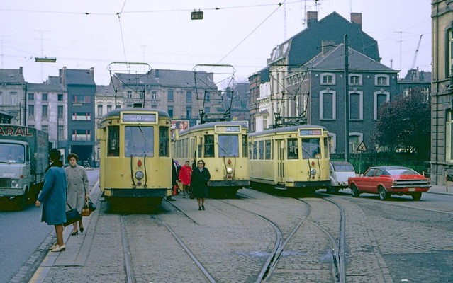 SNCV trams at Charleroi (Eden) terminus in 1972
