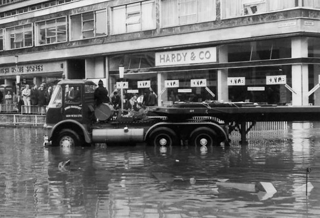 Atkinson driving through flooded Bradford