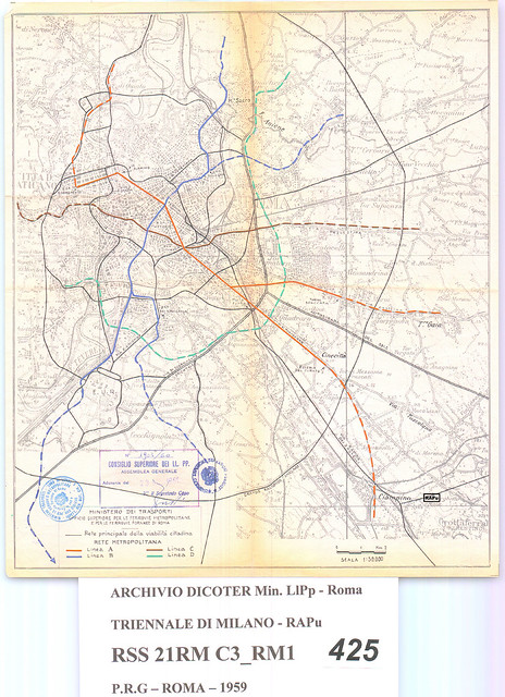 Roma [Metro 'C' 1959] - P.R.G. 1959 - Ministero dei Traporti - Rete Metropolitiana Linea C.  Scala 1:50000.