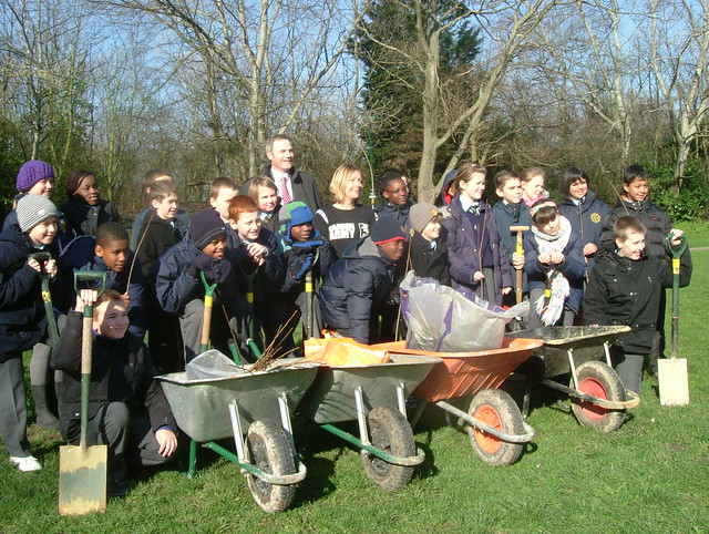 St. John's School Pupils at Nationwide 'Community Trees Planting Project' in Russia Dock Woodland, Rotherhithe, London SE16 @ 7 MAR 2011