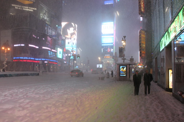 Times Square NYC covered in Snow during the blizzard of 2011