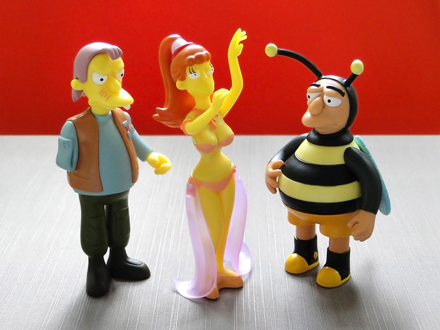 playmates world of springfield action figures · assortment i, series 13, 5: herman, princess kashmir, bumblebee man (2001, 2003, 2001)