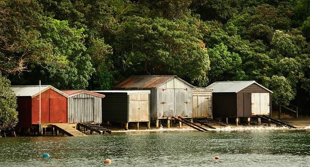 Boatsheds on Golden Bay, Oban, Stewart Island, New Zealand