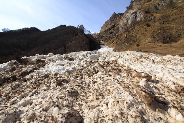 Grosse avalanche qui est venu mourir presque au fond de la vallée
