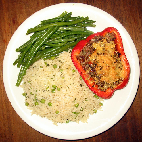 stuffed pepper dish | Rice with peas, stringbeans, stuffed b… | Flickr