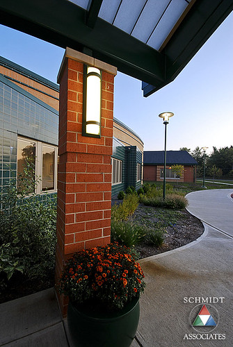 lighting school architecture landscape outside exterior indianapolis engineering associates indiana architectural sidewalk architect schmidt dual canopy architects sai entry elementary k12 engineers frankfort schmidtassociates