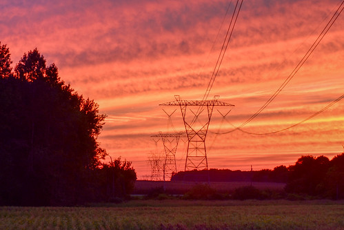 Sunset over Salem County by seanbeebe_photo, sunset afterglow power pylons newjersey salem county nj farmland nature