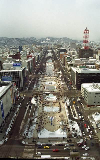 View of the Sapporo ice carving festival from the TV Tower.