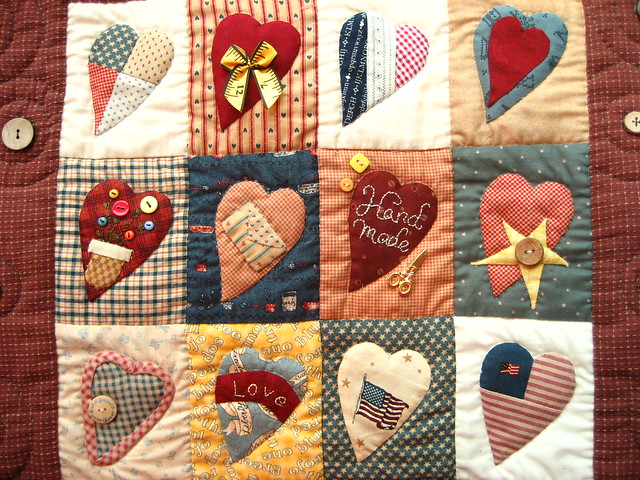 Hand applique coutry Love patchwork wall hanging
