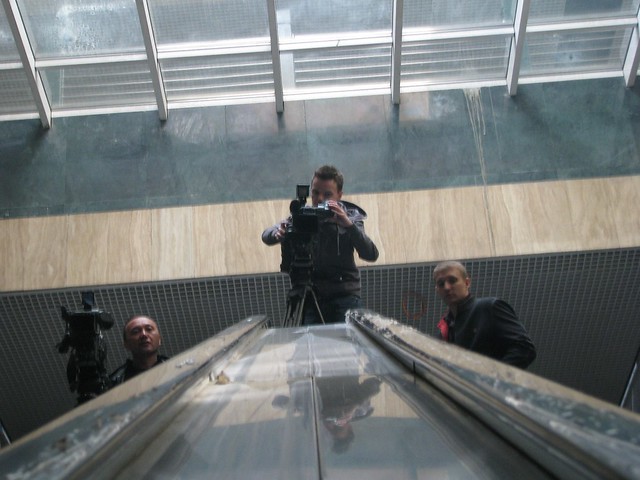 Filming the escalator sequence on the Almaty underground railway