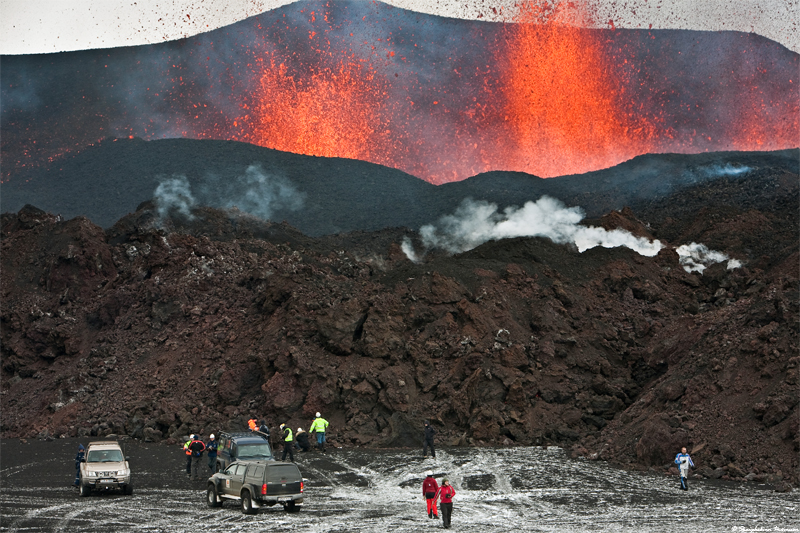 Volcano party at Fimmvörðuháls, south Iceland