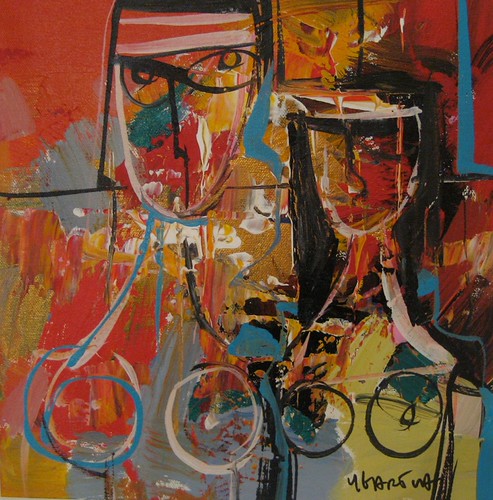 Two outlined figures on warm red and ochre