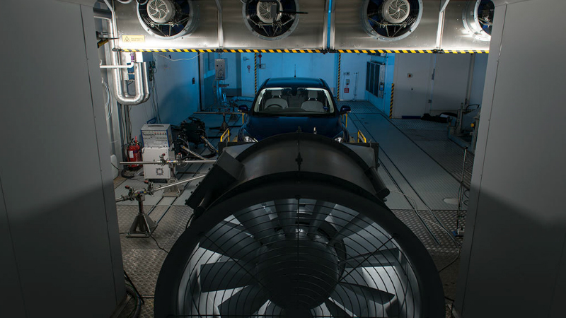 A car in an automotive research lab.