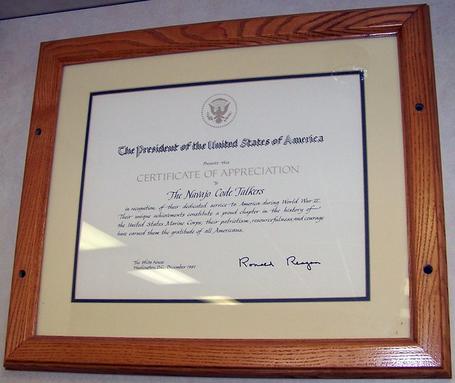 Certificate of Appreciation from President Reagan