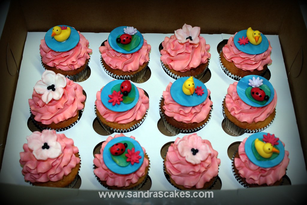 Flowers and lady bugs cupcakes